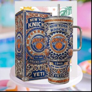 New York Knicks Pride Est 1946 Diamond Luxury Basketball Fan 40oz Men Gift Stainless Steel Insulated Tumbler