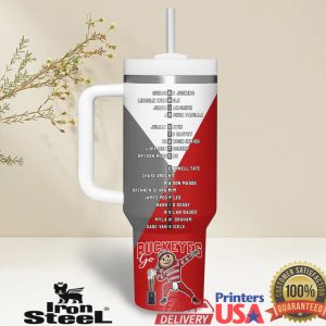 Ohio State Buckeyes 2025 National Champions Trophy Roster List 40oz Tumbler