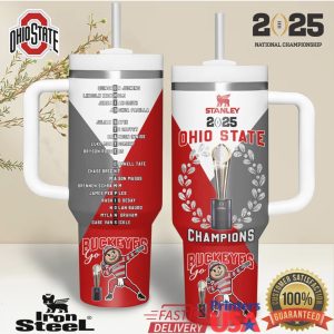 Ohio State Buckeyes 2025 National Champions Trophy Roster List 40oz Tumbler