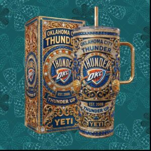 Oklahoma City Thunder NBA Basketball Team Spirit Ornate Filigree Luxury Fan Stainless Steel Insulated Tumbler