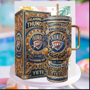 Oklahoma City Thunder NBA Basketball Team Spirit Ornate Filigree Luxury Fan Stainless Steel Insulated Tumbler