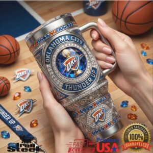 Oklahoma City Thunder Up NBA Basketball Team Bling Rhinestone Sports Fan Stainless Steel Insulated Tumbler