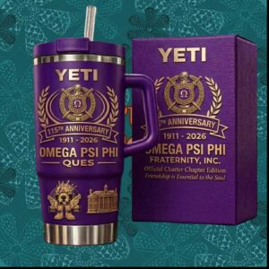 Omega Psi Phi Fraternity 115th Anniversary Ques 1911 2026 Purple Gold Shield Tumbler
