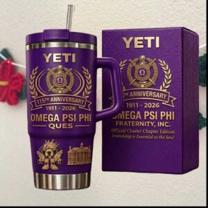 Omega Psi Phi Fraternity 115th Anniversary Ques 1911 2026 Purple Gold Shield Tumbler