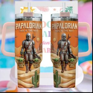 Papalorian This Is The Way Mandalorian Dad Personalized Kids Names Orange Stainless Steel Insulated Tumbler
