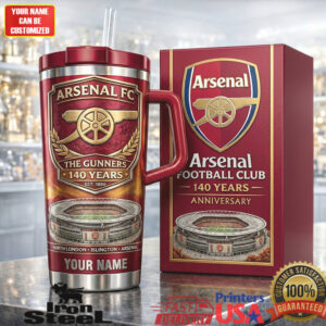 Personalized Arsenal FC The Gunners 140 Years Anniversary Stadium 40oz Tumbler