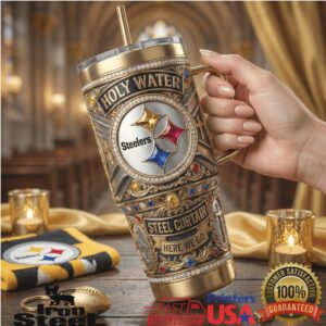 Pittsburgh Steelers Holy Water Steel Curtain NFL Fan Vintage Gold 40oz Stainless Steel Insulated Tumbler