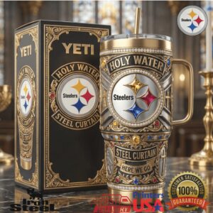 Pittsburgh Steelers Holy Water Steel Curtain NFL Fan Vintage Gold 40oz Stainless Steel Insulated Tumbler