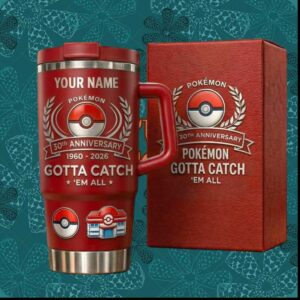 Pokémon 30th Anniversary 1960 2026 Gotta Catch 'Em All Pokéball Red Tumbler