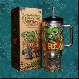 Rat Fink Hot Rod Legend Skull Metal Texture Tumbler