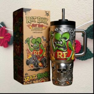 Rat Fink Hot Rod Legend Skull Metal Texture Tumbler