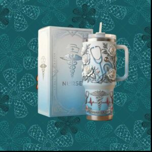 Registered Nurse Caring Hearts Medical Caduceus Floral Aesthetic Nursing Healthcare Professional Gift Stainless Steel Insulated