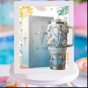 Registered Nurse Caring Hearts Medical Caduceus Floral Aesthetic Nursing Healthcare Professional Gift Stainless Steel Insulated