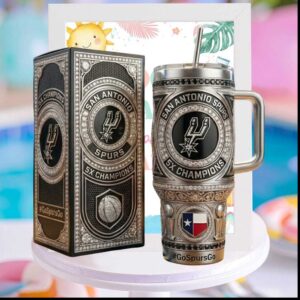 San Antonio Spurs 5X Champions Silver Filigree Jewelry Style Fans Gift Stainless Steel Insulated Tumbler