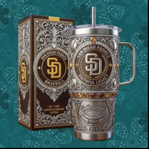 San Diego Padres Luxury Clubhouse Edition Baseball Silver Diamond 20oz Tumbler
