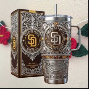 San Diego Padres Luxury Clubhouse Edition Baseball Silver Diamond 20oz Tumbler