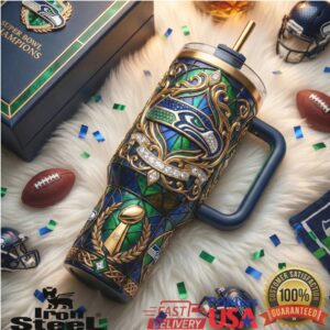 Seattle Seahawks Super Bowl Champions NFL Football Stained Glass Style Fan Gift Stainless Steel Insulated Tumbler