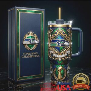 Seattle Seahawks Super Bowl Champions NFL Football Stained Glass Style Fan Gift Stainless Steel Insulated Tumbler