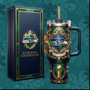 Seattle Seahawks Super Bowl Champions NFL Football Stained Glass Style Sports Fan Gift Stainless Steel Insulated Tumbler