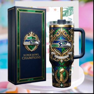 Seattle Seahawks Super Bowl Champions NFL Football Stained Glass Style Sports Fan Gift Stainless Steel Insulated Tumbler