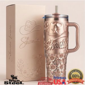 Shania Twain Cowboy Hat Floral Rose Gold 40oz Quencher