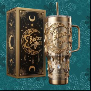 Sister of the Moon Celestial Gold Filigree Boho Chic Mystical 40oz Women Gift Stainless Steel Insulated Tumbler