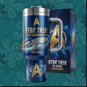 Star Trek 60th Anniversary 1966 2026 Enterprise Space Galaxy 40oz Gifts for Fans Stainless Steel Insulated Tumbler