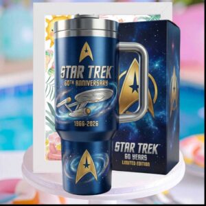 Star Trek 60th Anniversary 1966 2026 Enterprise Space Galaxy 40oz Gifts for Fans Stainless Steel Insulated Tumbler