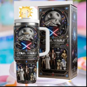 Star Wars 50th Anniversary 1977 2027 Galactic Movie Characters Silver Tumbler