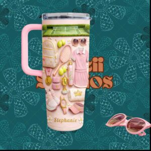 Stephanie Personalized Pink Tennis Court LifeAesthetic 20oz Athletes Tumbler