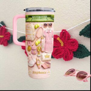 Stephanie Personalized Pink Tennis Court LifeAesthetic 20oz Athletes Tumbler