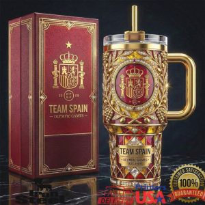 Team Spain Olympic Games Est 1909 Luxury Gold Ruby Stained Glass 40oz Tumbler