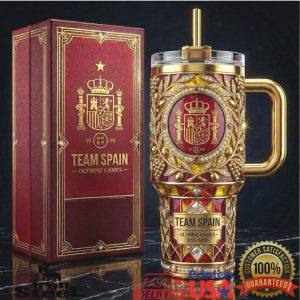 Team Spain Olympic Games Est 1909 Luxury Gold Ruby Stained Glass 40oz Tumbler