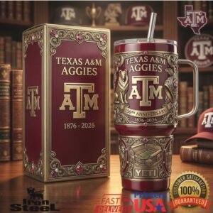 Texas A&M Aggies 150th Anniversary 1876 2026 College Football Fan Alumni Gift Stainless Steel Insulated Tumbler