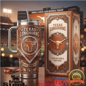 Texas Longhorns Hook 'Em Horns 40oz Tumbler Handcrafted Leather Look Edition