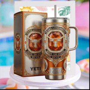 Texas Longhorns Hook 'Em Horns Bevo NCAA Football Game Day Tailgate Gift for Alumni Stainless Steel Insulated Tumbler
