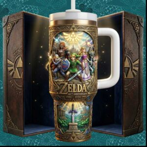The Legend of Zelda 40th Anniversary 1986 2026 Link Gold Embossed Tumbler