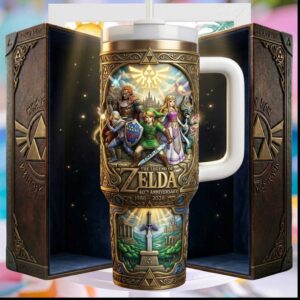 The Legend of Zelda 40th Anniversary 1986 2026 Link Gold Embossed Tumbler