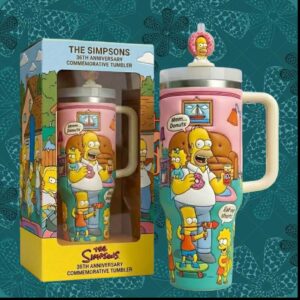 The Simpsons 36th Anniversary Homer Bart Family Retro 40oz Gifts for Fans Stainless Steel Insulated Tumbler