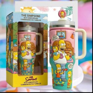 The Simpsons 36th Anniversary Homer Bart Family Retro 40oz Gifts for Fans Stainless Steel Insulated Tumbler