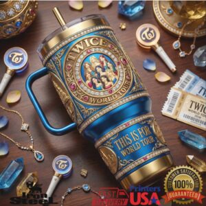 Twice World Tour 2026 K Pop Girl Group Blue Gold Luxury 40oz Stainless Steel Insulated Tumbler