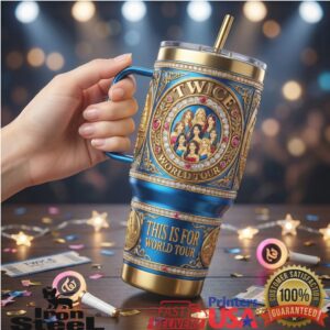 Twice World Tour 2026 K Pop Girl Group Blue Gold Luxury 40oz Stainless Steel Insulated Tumbler