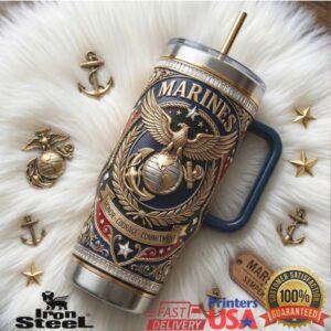 US Marines Honor Courage Commitment Semper Fi Military Veteran Patriotic Hero Gift Stainless Steel Insulated Tumbler