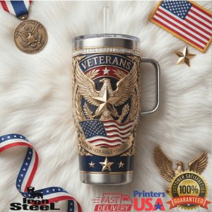 United States Military Veterans Honor Courage Sacrifice Eagle American Flag Patriot Men Tumbler