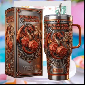 Dungeons & Dragons Natural 20 Roll For Initiative Retro Fantasy Tabletop RPG Gamer Gift Stainless Steel Insulated Tumbler