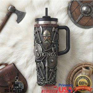 Viking Warrior Nordic Mythology Wood Iron Style 40oz Tumbler