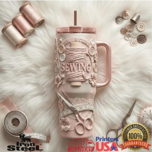 Vintage Pink Sewing Quilting Floral Spool 40oz Crafting Tumbler