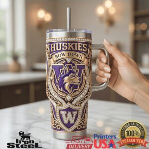 Washington Huskies Bow Down Royal Championship Edition Purple Gold Retro College Football Tumbler