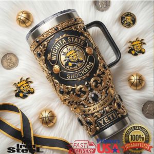 Wichita State Shockers Basketball Play Angry College Sports Vintage Logo Fans Gold Tumbler