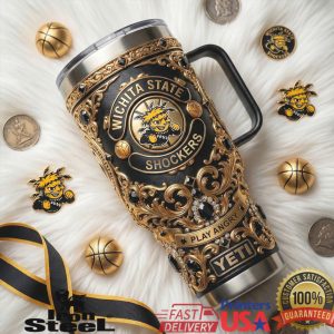 Wichita State Shockers Basketball Play Angry College Sports Vintage Logo Fans Gold Tumbler